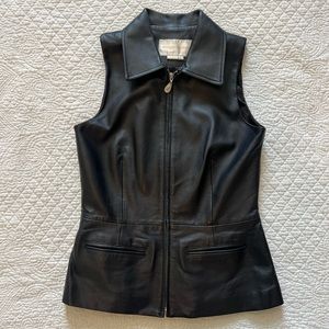 Black leather zip up vest, Margaret Godfrey, size 6